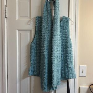 “ Ballinger Gold” textured matching Blue Sleeveless Top and Scarf Set.